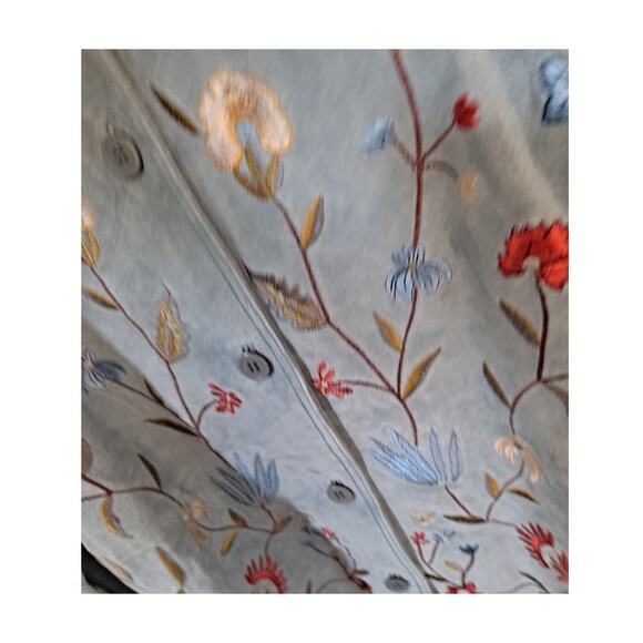 New Jessica Holbrook Leather Button Up Light Blue with Flowers Jacket Size Large - Picture 4 of 9